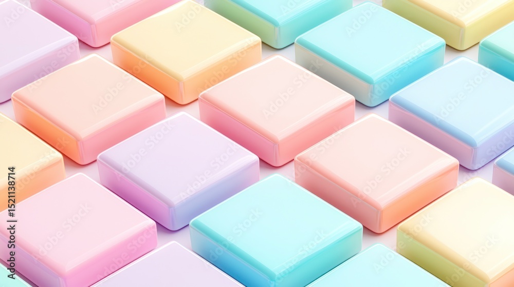 Poster pastel colored cubes arranged in a geometric pattern