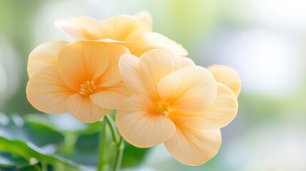 Fototapeta premium Close up of several light orange pansy flowers blooming