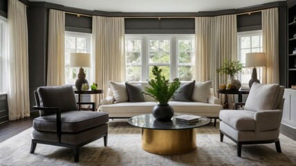 Fototapeta premium Elegant Living Room with Bay Window