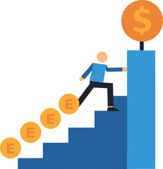Staircase Made of Coins with a Businessperson Climbing Up