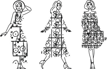 bohemian floral dress woman vector