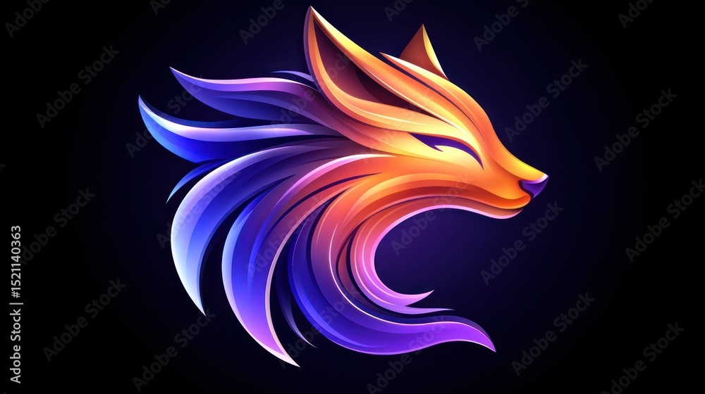 Poster abstract colorful fox head artwork with flowing lines