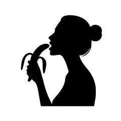 Minimalist Black Silhouette SVG of Woman Eating a Banana &ndash; Simple and Clean Vector Art