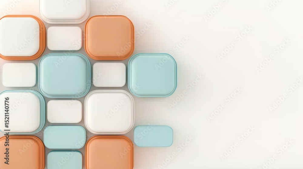 Poster colorful rounded squares of varying sizes on an off white background