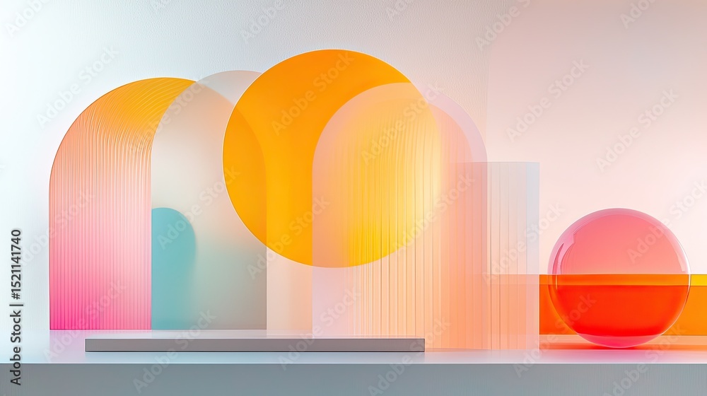 Poster abstract arrangement showcasing translucent colorful shapes and modern design