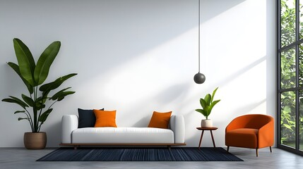 Elegant and cozy modern living room with natural light