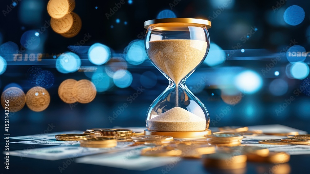 Aufkleber hourglass and money with abstract background represent time value