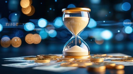 Hourglass and money with abstract background represent time value
