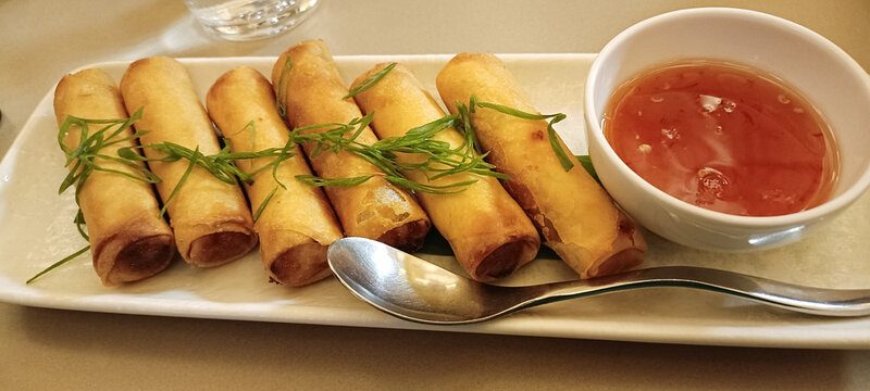 Spring rolls served in a restaurant 