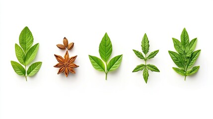 Five unique botanical specimens isolated against a bright white background