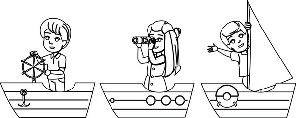 fun kid boating vector