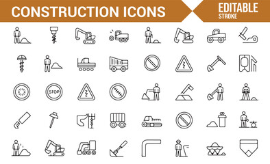 Collection of Icons for Heavy Machinery, Tools, and Construction Site Safety