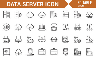 Simple Icons Representing Data Servers, Networks, and Cloud Services