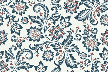 Motifs Ikat floral paisley embroidery background.geometric ethnic oriental pattern traditional.Aztec-style abstract. design for texture, fabric, clothing, wrapping, decoration © supachai