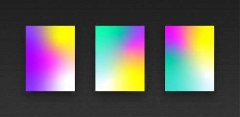 Naklejka premium Colorful vibrant gradient background template copy space set. Various color combination backdrop design. Smooth color gradation for screen, mobile apps, poster, or banner design