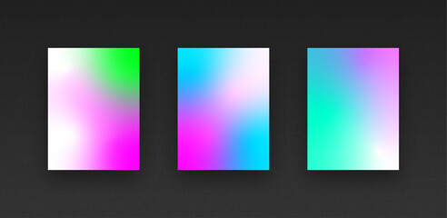 Fototapeta premium Colorful vibrant gradient background template copy space set. Various color combination backdrop design. Smooth color gradation for screen, mobile apps, poster, or banner design