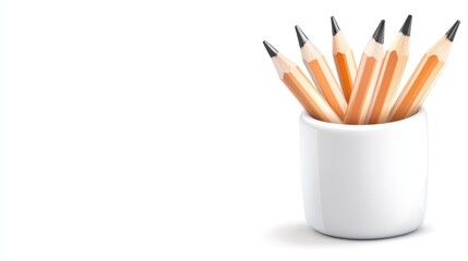 Fototapeta premium Several pencils are arranged in a white ceramic cup