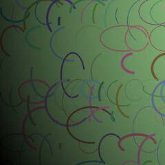 Colorful Abstract Pattern of C-Shaped Lines Over a Textured Green Backdrop.