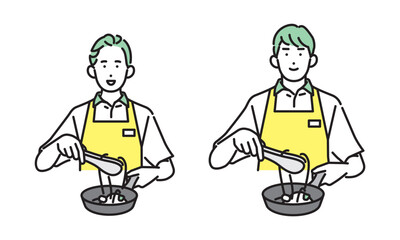 シンプル　イラスト　家事代行サービスの男性と女性 人物セット