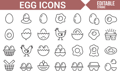 Set of Icons for Eggs, Chicken, and Poultry Products in Food Design