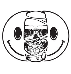 line art smiling skull skeleton smiling face. Half skull emoticons, emojis with logo illustration with premium quality vector