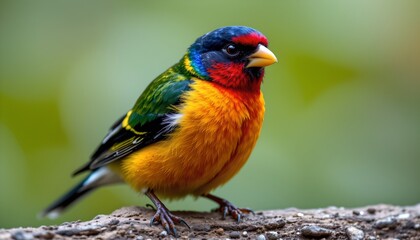 Vibrant Tropical Bird Colorful Feathers Exotic Wildlife Perched on Branch Closeup View