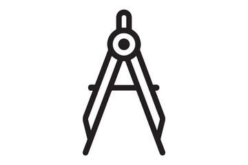 A black and white line drawing of a geometric compass tool icon art