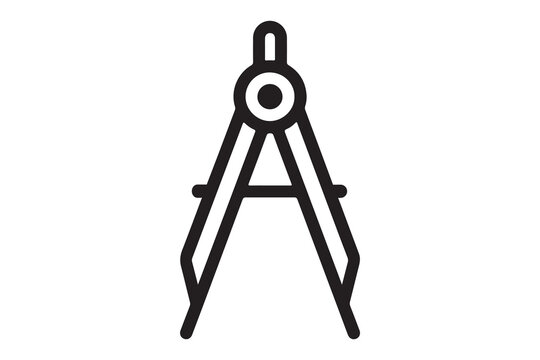 A black and white line drawing of a geometric compass tool icon art