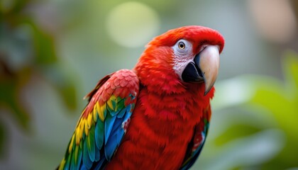 Vibrant Scarlet Macaw Parrot Close Up Tropical Bird Wildlife Photography