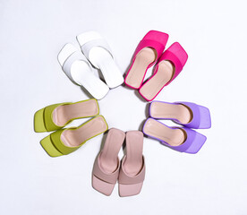 Multi-Color Block Heel Sandals for Women – Stylish Square Toe Slip-On Heels in White, Pink, Purple, Green, Beige for Summer & Casual Fashion