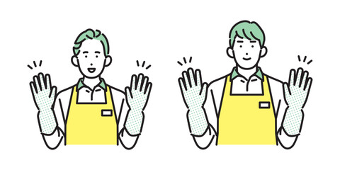 シンプル　イラスト　家事代行サービスの男性と女性 人物セット