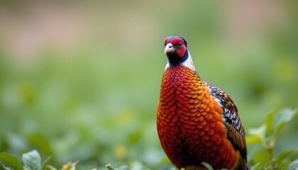 Vibrant Male Ring Necked Pheasant in Lush Green Habitat