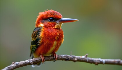 Vibrant Rufous backed Kingfisher Bird Perched on Branch Wildlife Photography