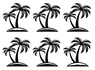 Fototapeta premium Tropical Palm Tree Silhouettes and Island Vector Illustrations in Black and White