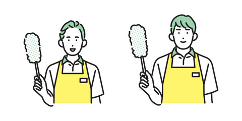 シンプル　イラスト　家事代行サービスの男性と女性 人物セット