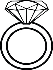 Diamond Ring Symbol Set Featuring a Circular Band with a Large, Faceted Gemstone on Top&mdash;Representing Commitment, Elegance, and Fine Jewelry