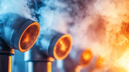 Fume extractors working to remove harmful welding fumes and create a safe controlled workshop environment for industrial manufacturing and fabrication processes