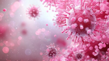 Closeup view of highly magnified microscopic viral structures under laboratory examination