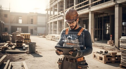 Construction Worker Using Digital Tablet on Construction Site