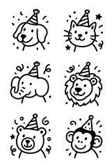 Party Animals: Collection of Party Hat Wearing Doodles