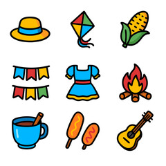 Festa Junina traditional elements cartoon illustration