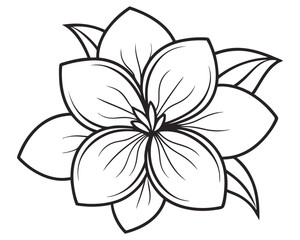 Elegant Flower Outline Illustration with Petals and Leaves for Coloring Books