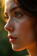 Portrait of a woman's face with a blurry background, ideal for personal use or as a placeholder