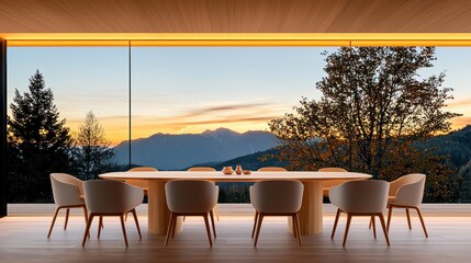 Elegant dining table setup with stunning mountain view backdrop