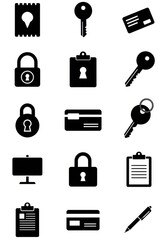 Collection of security and office icons in black on white