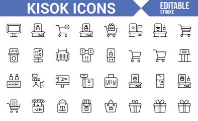 Icon Set Representing Payment Terminals, Vending Machines, and Retail Equipment