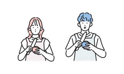 シンプル　イラスト　料理をする男性と女性 人物セット