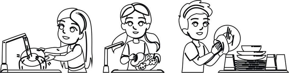 responsibility wash dishes kid vector