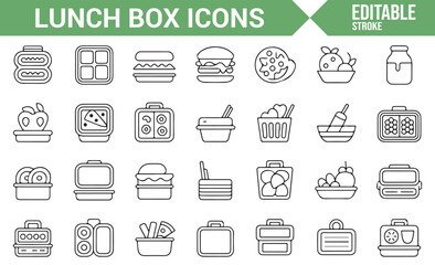 Icon Set for Packed Meals, Lunch Boxes, and Food Containers
