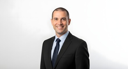 A sharp corporate headshot of a confident man in a suit, embodying professional composure with a warm smile and direct gaze. Perfect for business and corporate use.